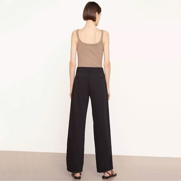 Vince High Waist Washed Casual Pant Wide Leg Cotton Linen Twill Trouser Black 12 - Picture 3 of 12